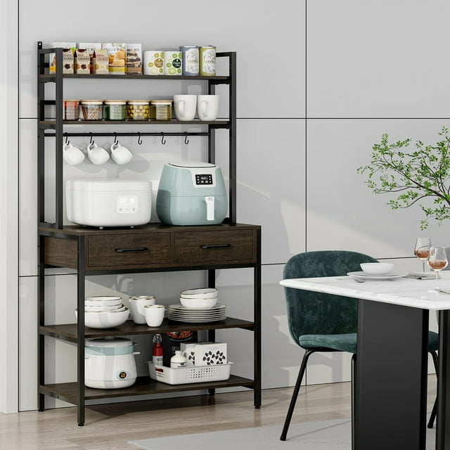 Homfa Large 5Tier Kitchen Bakers Rack with 2 Drawers, Industrial Metal