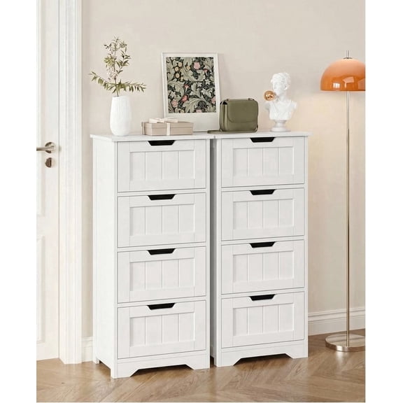 Homfa 2 Pack Sofa Side Tables with 4 Drawers, White Narrow End Tables Living Room Set of 2, Small Side Table Storage Cabinets for Couch, Bedroom, Hallway, Nightstands Set of 2 for Small Spaces