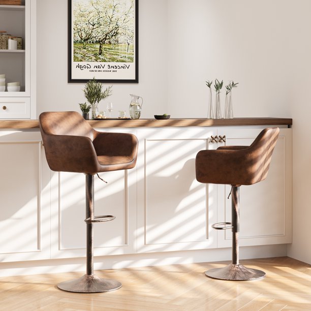 Homfa 2 Pcs Swivel Bar Stool with Armrests, Tall Adjustable Rolling