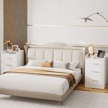 Homfa 2 Pcs White Nightstand for Bedroom, Storage Cabinet with Charging Station and 3 Drawers, Modern Sofa Table for Living Room