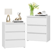 Homfa White Nightstand with 3 Drawers Set of 2, Sofa Table for Living Room, Modern Wooden Storage Cabinet for Bedroom