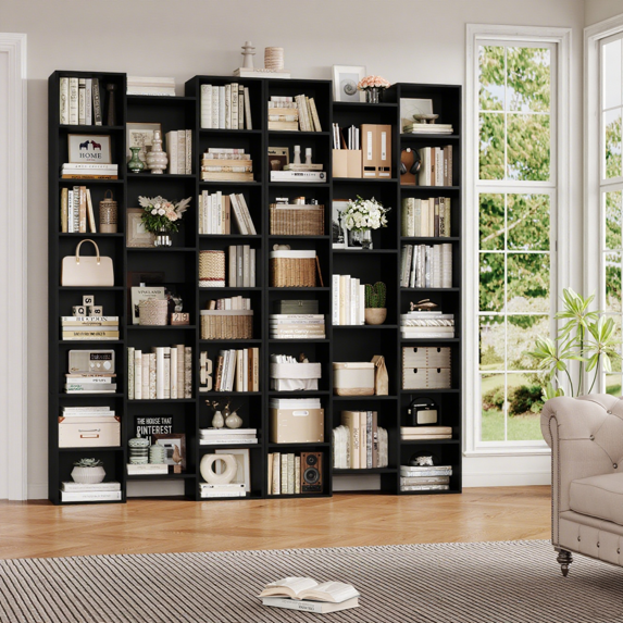 Homfa 2 Pieces Black Bookshelves, 71’’ Tall Three Row Bookshelf with Adjustable Shelves, 21-Cubes CD Display Storage Organizer Shelf for Living Room Home Office