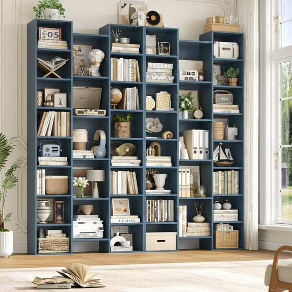 Homfa 2 Pieces Blue Bookshelves, 71’’ Tall Three Row Bookshelf with Adjustable Shelves, 21-Cubes CD Display Storage Organizer Shelf for Living Room Home Office