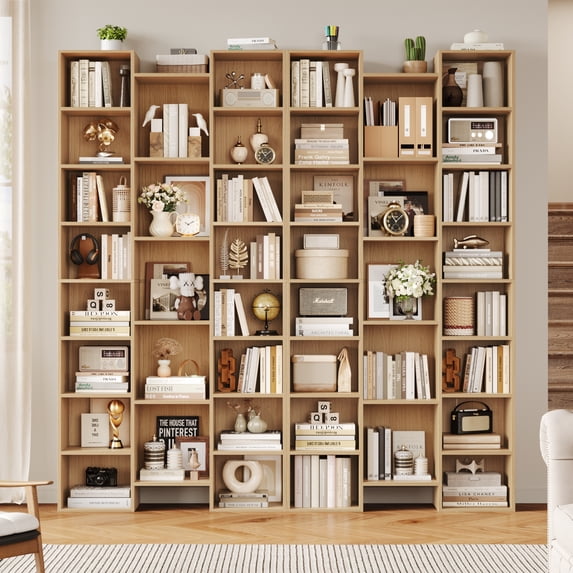Homfa 2 Pieces Bookshelves, 71’’ Tall Three Row Bookshelf with Adjustable Shelves, 21-Cubes CD Display Storage Organizer Shelf for Living Room Home Office, Natural Color