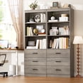thumbnail image 1 of Homfa 2 Set of Bookcases with 3 Drawers, 71"H 3 Tier Wooden Storage Bookshelf for Living Room Home Office, Ash Grey, 1 of 7