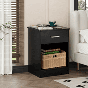 Homfa Nightstand with Drawer，2 Tier Beside Table End Table，Modern Night Stand for Bedroom Living Room, Black