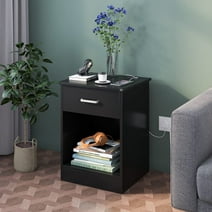 Homfa 2 Tier Nightstand with Drawer, End Table Sofa Side Table for Bedroom Living Room, Black