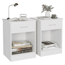 Homfa 2-Tier Nightstand with Drawer & Storage Shelf, Side End Table for Bedroom Living Room Set of 2, White