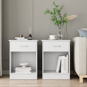 Homfa 2-Tier Nightstand with Drawer & Storage Shelf, Side End Table for Bedroom Living Room Set of 2, White