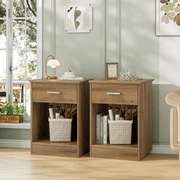 Homfa 2-Tier Nightstand with Drawer & Storage Shelf, Side End Table for Bedroom Living Room Set of 2, Wood Grain