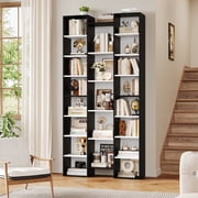 Homfa 21-Cube Bookcase, 71  Tall Wooden Bookshelves with Adjustable Shelves, Triple Wide CD Display Storage Organizer Shelf for Home Office, Black+White