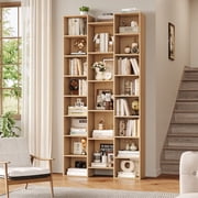 Homfa 21-Cube Bookcase, 71  Tall Wooden Bookshelves with Adjustable Shelves, Triple Wide CD Display Storage Organizer Shelf for Home Office, Natural Color