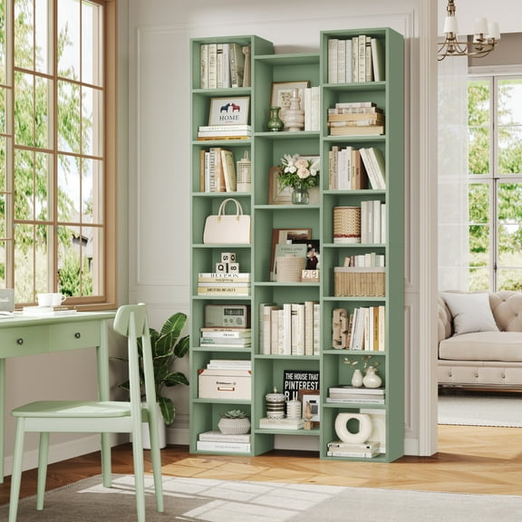 Homfa 21-Cube Bookcase, 71’’ Tall Wooden Bookshelves with Adjustable Shelves, Triple Wide CD Display Storage Organizer Shelf for Home Office, Green