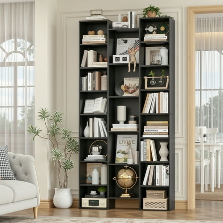 Homfa 21-Cube Bookcase and Bookshelves with Adjustable Shelves, 71.3'' Triple Width Open CD Display Storage Rack, Black