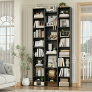 Homfa 21-Cube Bookcase and Bookshelves with Adjustable Shelves, 71.3 Triple Width Open CD Display Storage Rack, Black