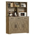 Homfa 3 Drawers Wooden Kitchen Pantry with Hutch, 60” Tall Storage