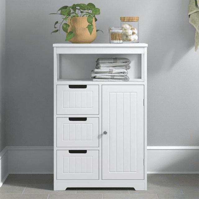 Homfa 3 Drawers Bathroom Freestanding Linen with Adjustable Shelf, White