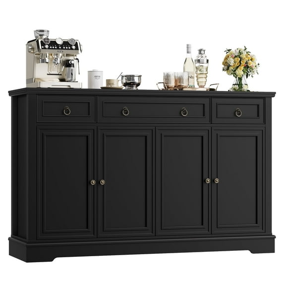 Homfa Buffet Cabinet with Drawers, 53.5”W Sideboard Storage Cabinet with Adjustable Shelf for Kitchen Dining Room, Black