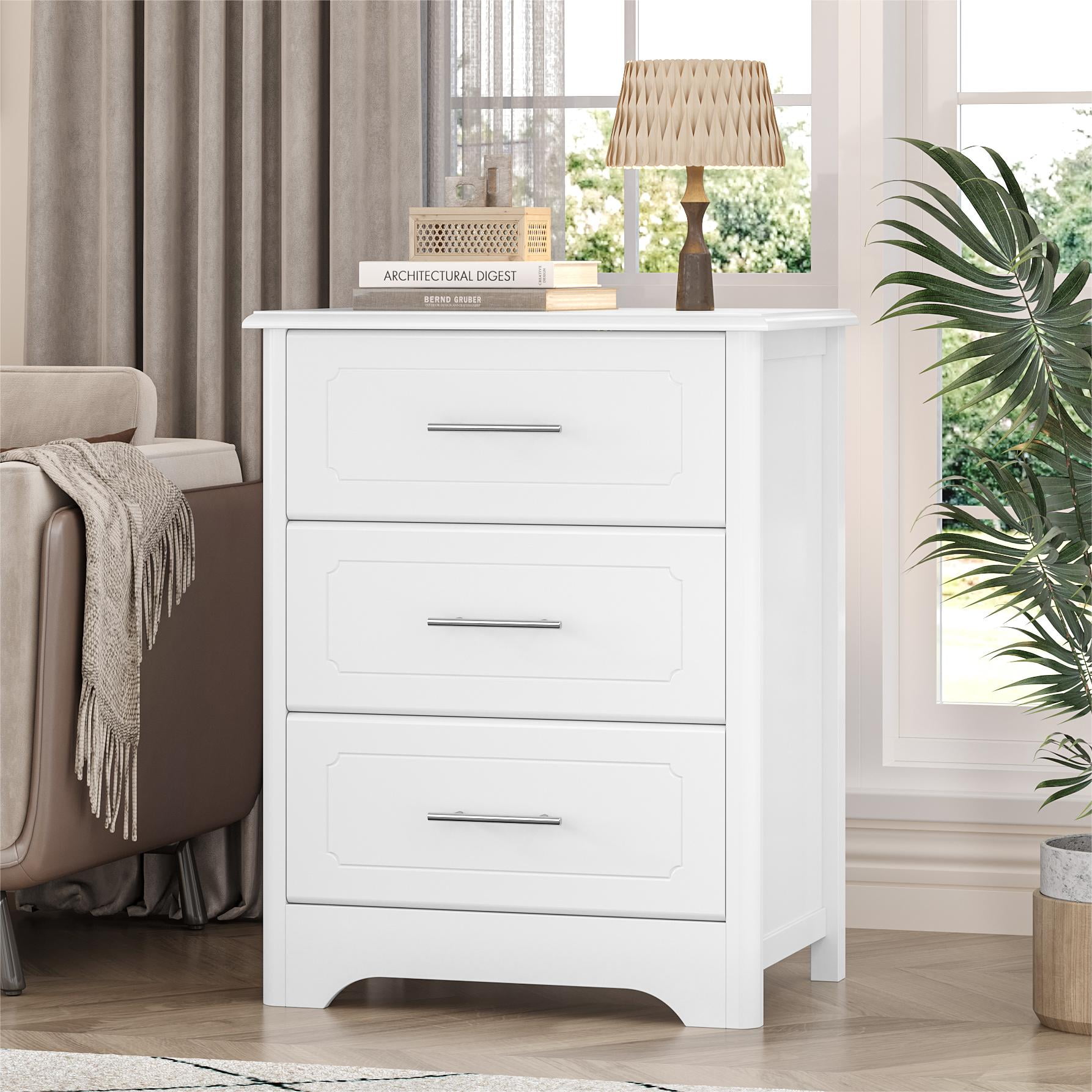 Homfa 3 Drawers Dresser with Metal Handle, Nightstand Sofa Table for Bedroom Living Room, White