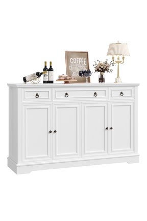 Buffet Cabinet with Drawers, 53.5”W Sideboard Storage Cabinet with Adjustable Shelf for Kitchen Dining Room, White