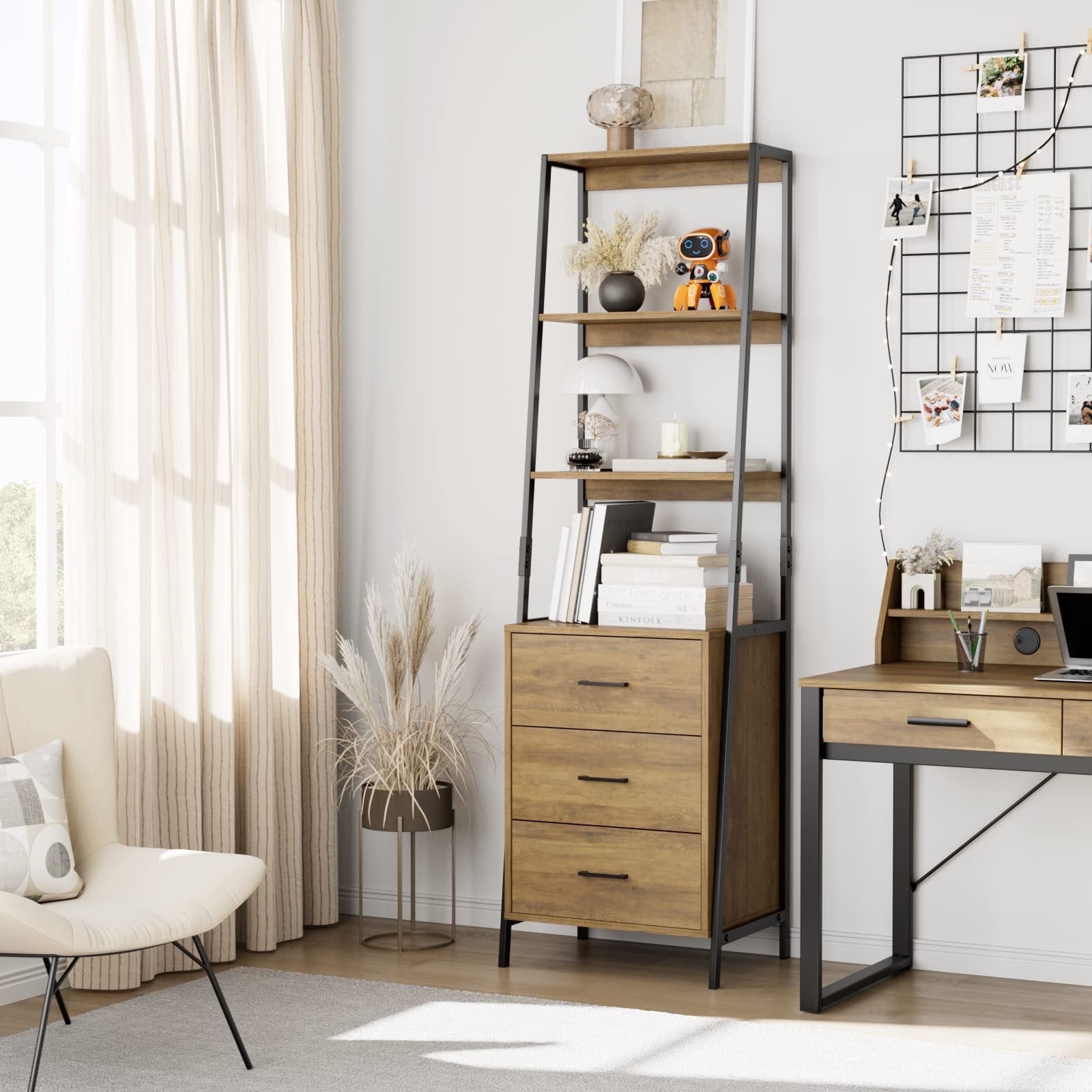 Oak ladder shelf with drawers discount