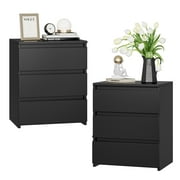 Homfa 3 Drawers Nightstand Set of 2, Small Sofa Table, Wooden Storage Cabinet for Living Room, Black Finish