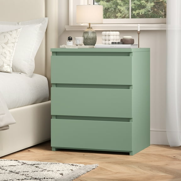 Homfa 3 Drawers Nightstand, Small Sofa Table, Wooden Storage Cabinet for Living Room, Green Finish