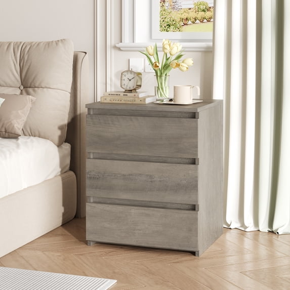 Homfa 3 Drawers Nightstand, Small Sofa Table, Wooden Storage Cabinet for Living Room, Wash Gray Finish