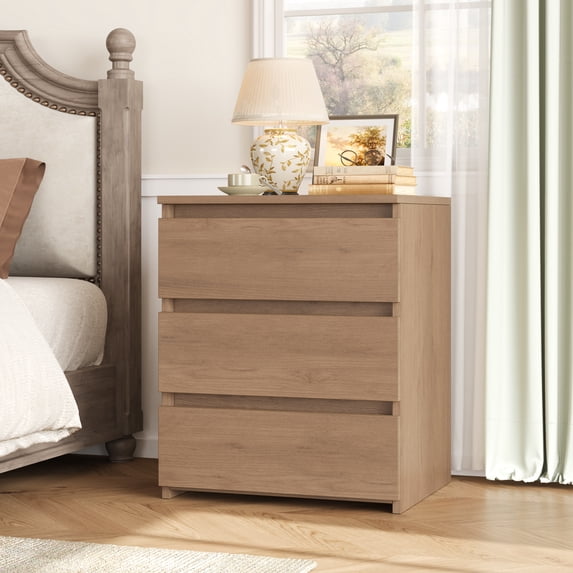 Homfa 3 Drawers Nightstand, Small Sofa Table, Wooden Storage Cabinet for Living Room, Wood Grain Finish