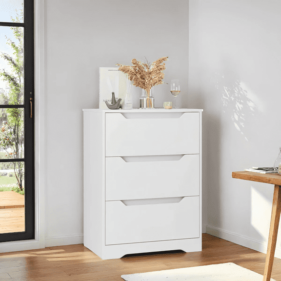 Homfa 3 Drawer White Dresser, 23.6”W Nightstand, Wood Chest of Drawer with Cutout Handles for Bedroom Living Room