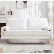 Homfa 3 Seat Sofa with 2 Pillow, Boucle Fabric Sofa Couch Sherpa Tufted Upholstery Small Spaces Furniture for Living Room, White