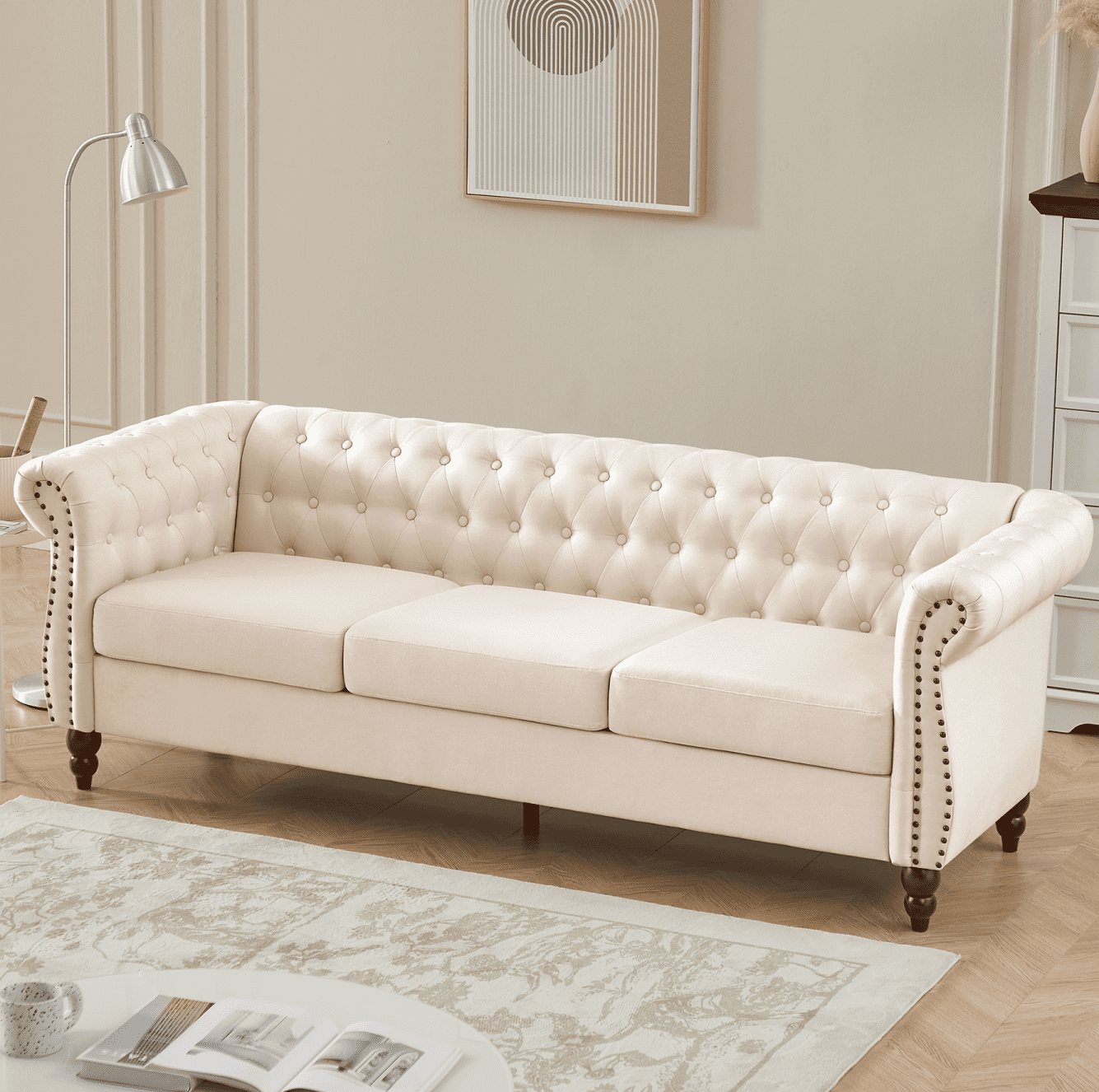 Homfa 3 Seater Linen Fabric Sofa For