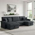 thumbnail image 1 of Homfa 3-Seater Corduroy Sofa Couches with 2 Ottoman, 130" Sofa Chaise Lounge with USB Charging Ports & 2 Throw Pillows, Dark Gray, 1 of 13