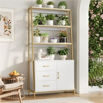 Homfa 3 Tier Display Bookcase with 3 Drawers, Gold Metal Frame Bookshelf for Living room, White Finish