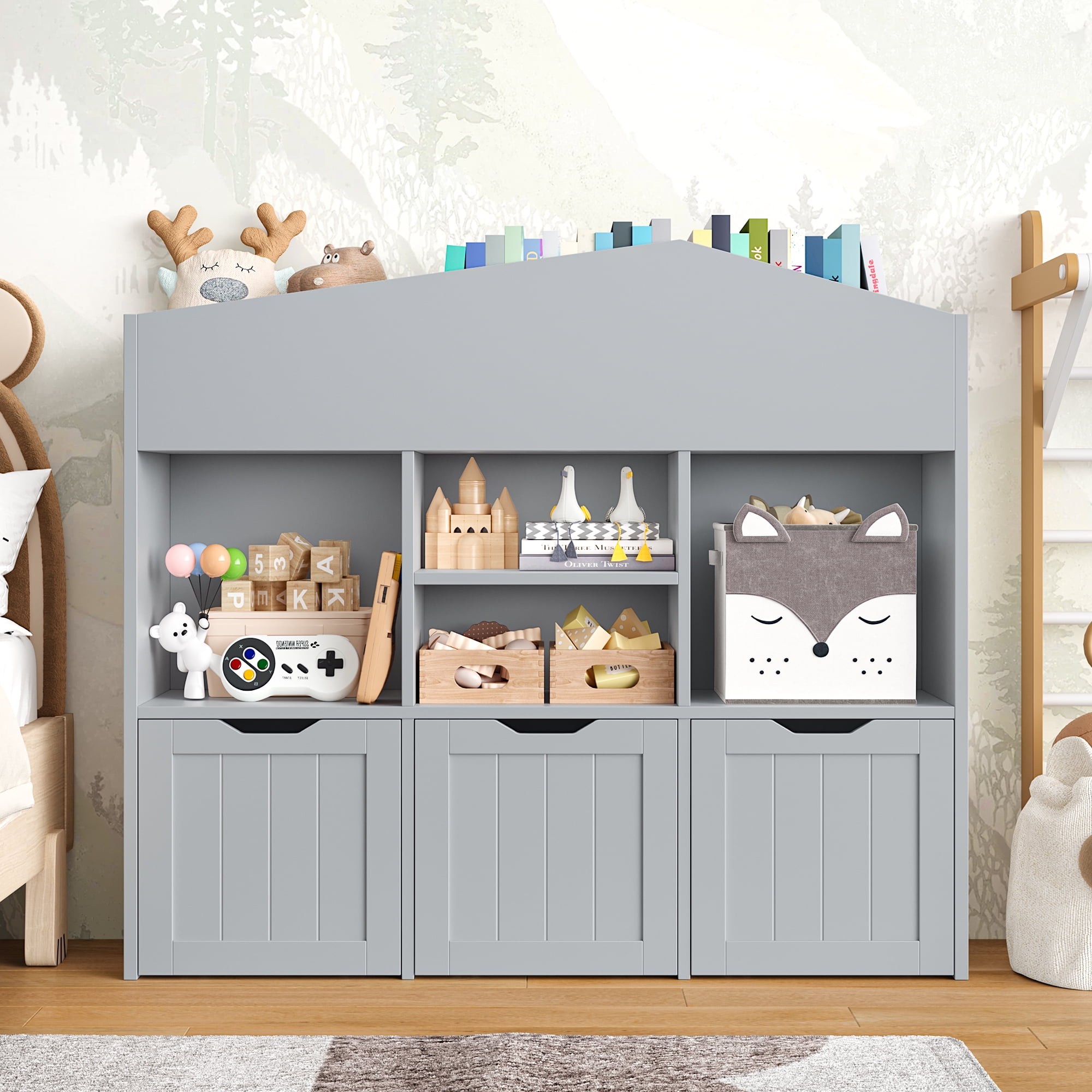 Homfa 7 Cube Toy Storage Organizer Kids Geometric Bookcase and Bookshelf with 4 Drawers White