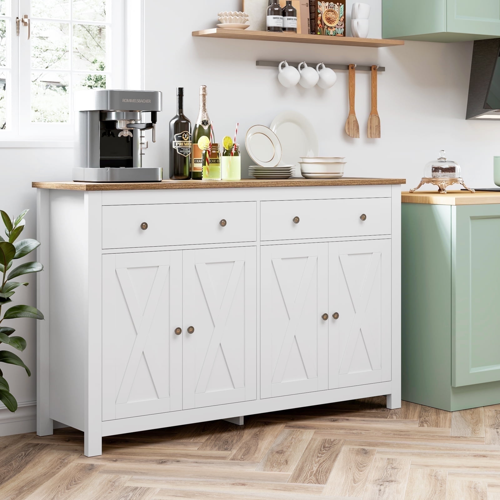 キッチン Narrow-sided Two-tier Kitchen Sideboard with Storage