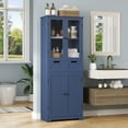 thumbnail image 1 of Homfa 4 Doors Bathroom Cabinet, 3-Tier Wood Tall Linen Storage Cabinet with 2 Drawers for Living Room, Blue, 1 of 7