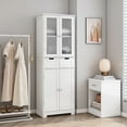 thumbnail image 1 of Homfa 4 Doors Bathroom Cabinet, 3-Tier Wood Tall Linen Storage Cabinet with 2 Drawers for Living Room Office, White, 1 of 8