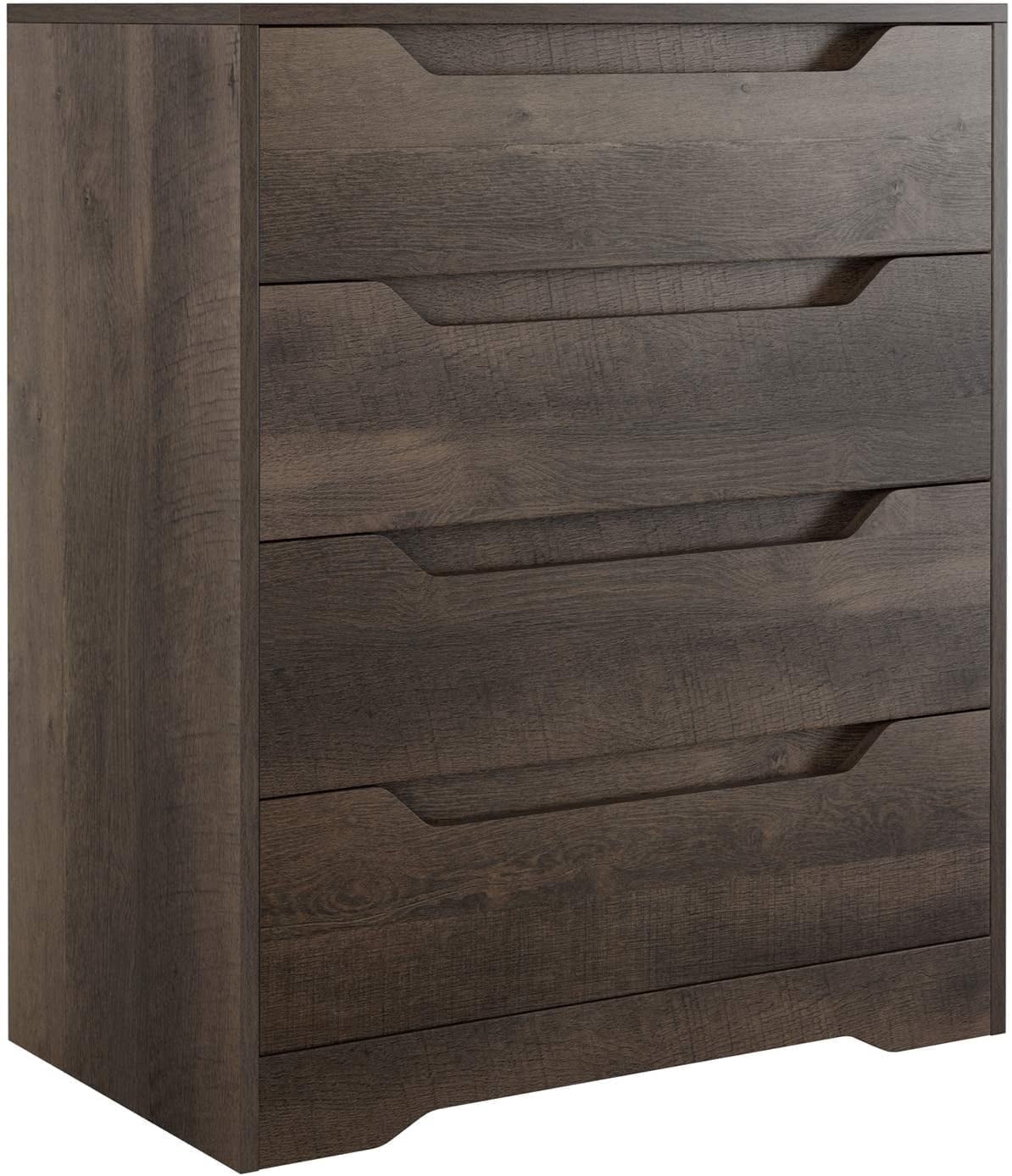 Homfa 4 Drawer Dresser for Bedroom, Wooden Handless Chest of Drawers, Modern Nightstand Storage Cabinet for Living Room, Dark Brown - Walmart.com