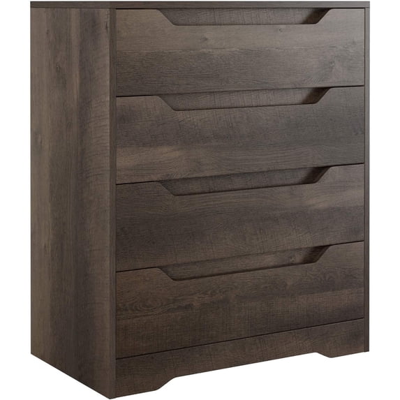 Homfa 4 Drawer Dresser for Bedroom, Wooden Handless Chest of Drawers, Modern Nightstand Storage Cabinet for Living Room, Dark Brown