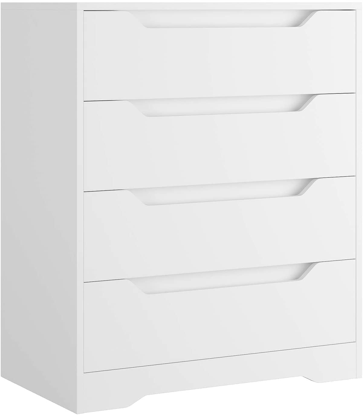 Homfa 4 Drawer Dresser, Modern Wood Chest of Drawers with Cutout Handles, White Tall Dresser for Bedroom Hallway Living Room