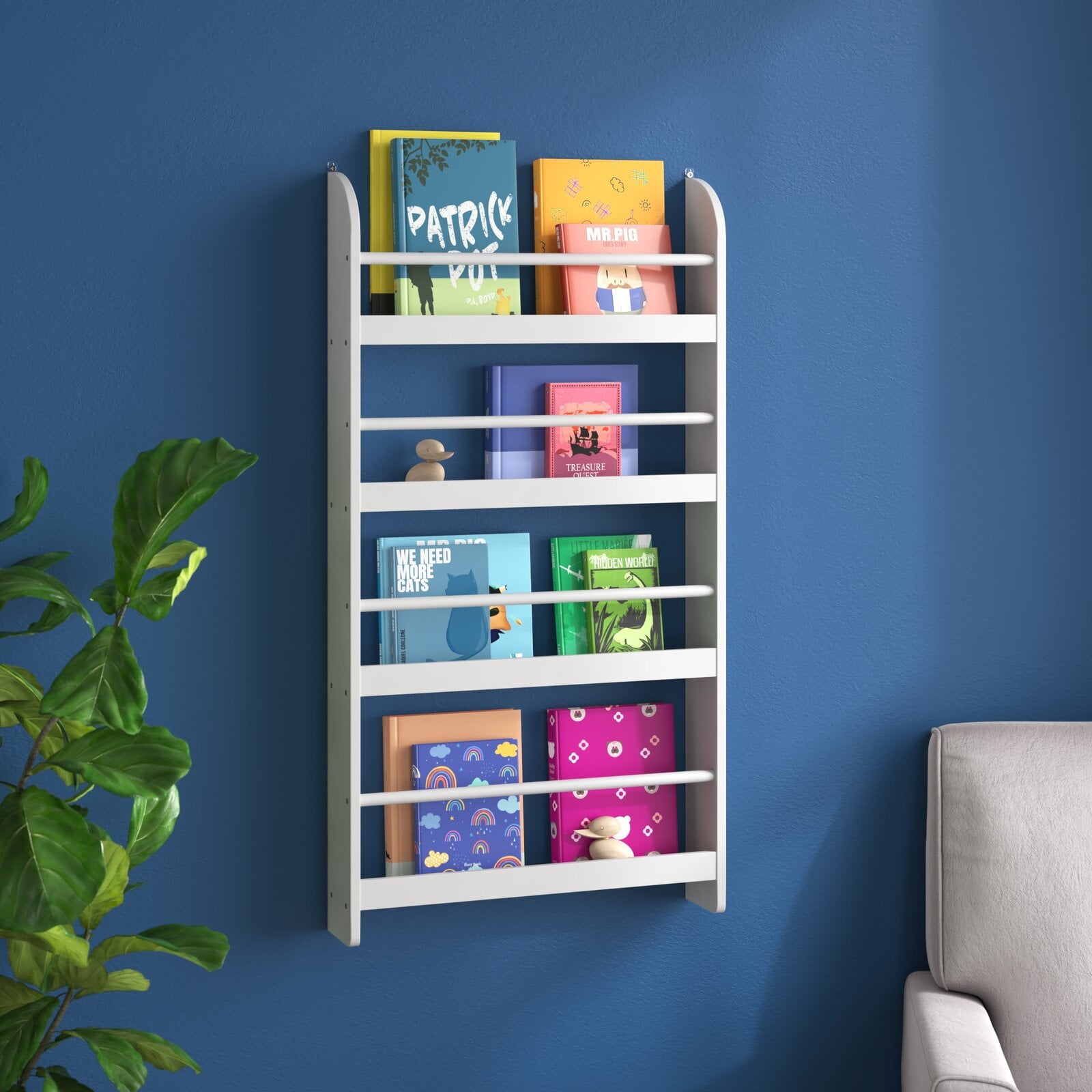 4 Sections Single Sided Sturdy Shelves Bookcase/shelf Wall