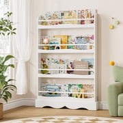 Homfa 4-Tier Book Shelf, White Kid's Bookshelf,E1 MDF Storage Bookcase with Safe Rounded Edges, Anti-Tip Open Shelving Unit for Nursery Playroom Bedroom