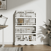 Homfa 4-Tier Book Shelf, White Kids Bookshelf,E1 MDF Storage Bookcase with Safe Rounded Edges, Anti-Tip Open Shelving Unit for Nursery Playroom Bedroom