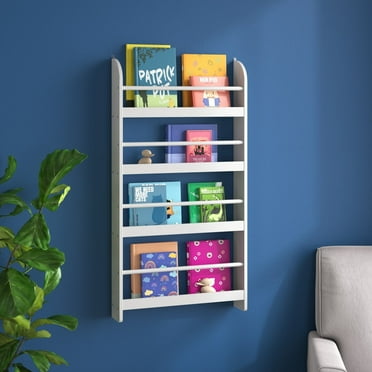 Homfa 4-Tier Wall Bookshelf, 44.5"H Wall-Mounted Kids Bookshelf, Book Storage Rack for Kids Room, White