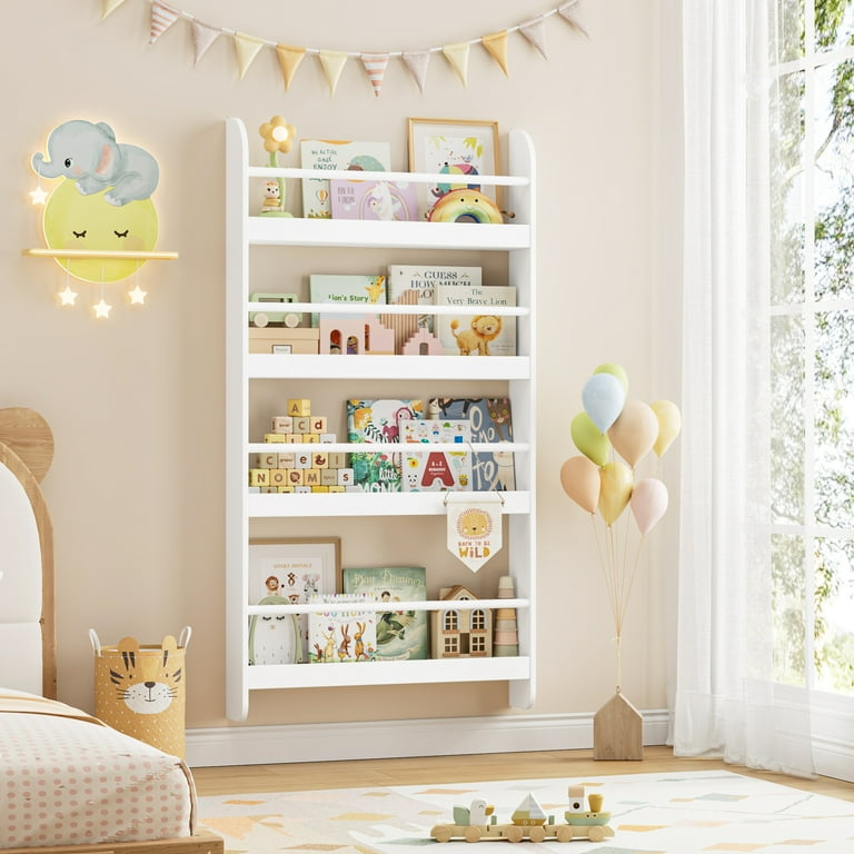 Homfa 4-Tier Wall-Mounted Kids Bookshelf, Aesthetic Shelves,