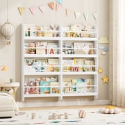 Homfa 4-Tier Wall Bookshelf Set of 2, 44.5H Wall-Mounted Kids Bookshelf, Book Storage Rack for Kids Room, White