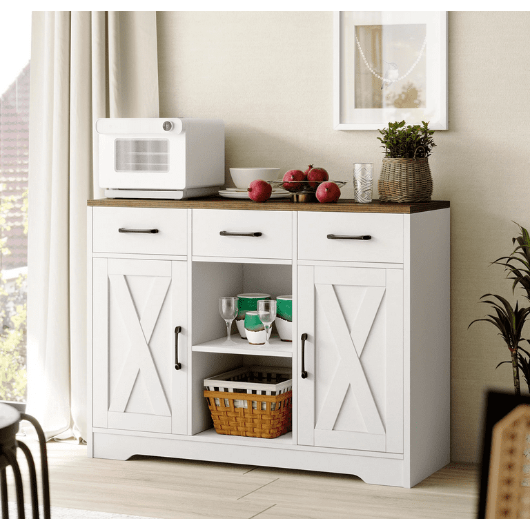 FUFU&GAGA Brown Wood 61.3 in. W Sideboard Buffet Hutch