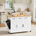 thumbnail image 1 of Homfa 41'' Movable Kitchen Island with Drop Leaf & Power Outlet, Island Table on Wheels with 3 Drawers, Spice Rack and Trash Bin Cabinet, White, 1 of 10