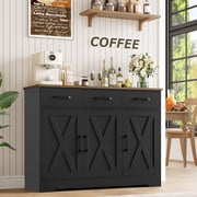 Homfa 42.5  Kitchen Buffet Sideboard Cabinet, 3 Drawers Farmhouse Coffee Bar Storage Cabinet with Adjustable Shelf, Black Brown
